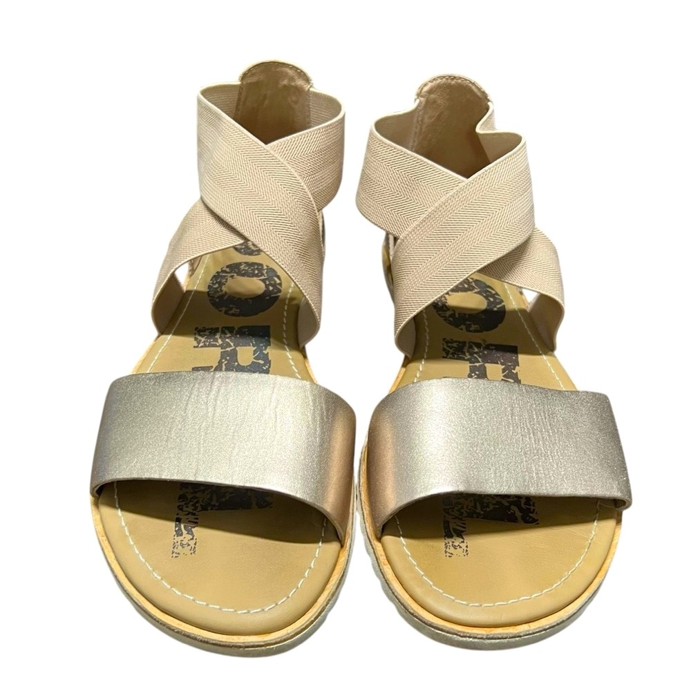 SOREL WOMENS ELLA SLIP ON AROUND ANKLE OPEN TOE SANDALS WARM GOLD SIZE 9